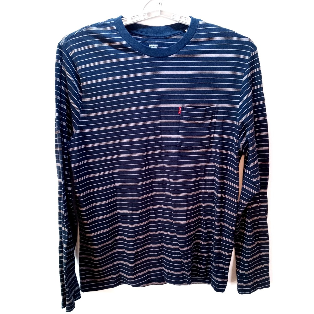 Levi's Standard Men's Long Sleeve Pocket T-Shirt, XL, Blue, Beige Stripes